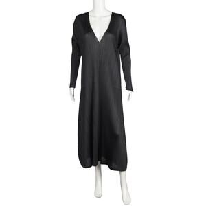 PLEATS PLEASE ISSEY MIYAKE Black Pleated Midi Dress Size XL